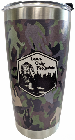 Squatch Metalworks - Leave Only Footprints - Green Camo - Stainless-Steel Tumbler with Lid - Squatch Metalworks