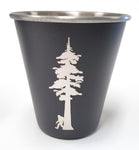 Sasquatch with Redwood Tree - Stainless Steel Shot Glass