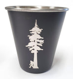 Squatch Metalworks -  Shot Glasses Sasquatch with Redwood Tree - Stainless Steel Shot Glass  - SMW